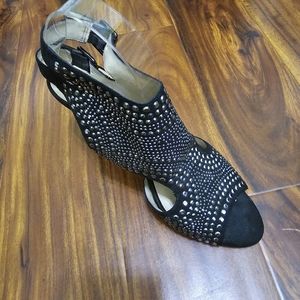 INC International Concept Goldee2 Women's Rhinestone Heel Sandals 8.5 Black